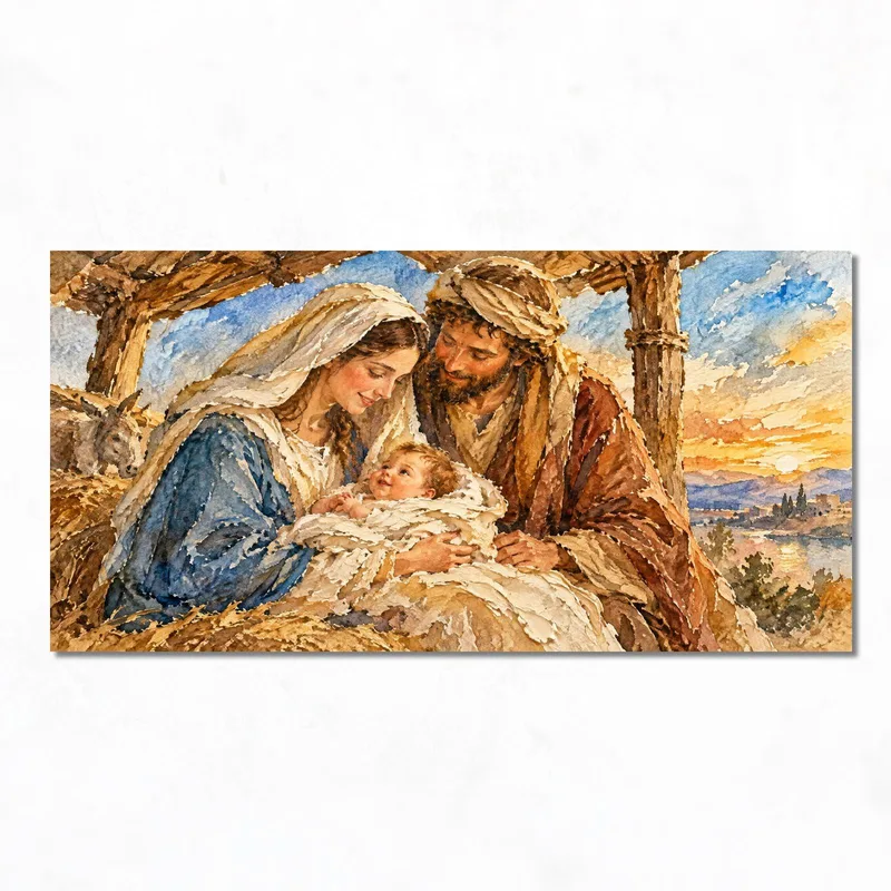 Quadro moderno sacra famiglia in presepe