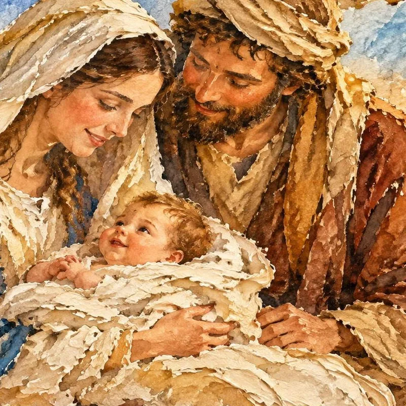 Quadro moderno sacra famiglia in presepe