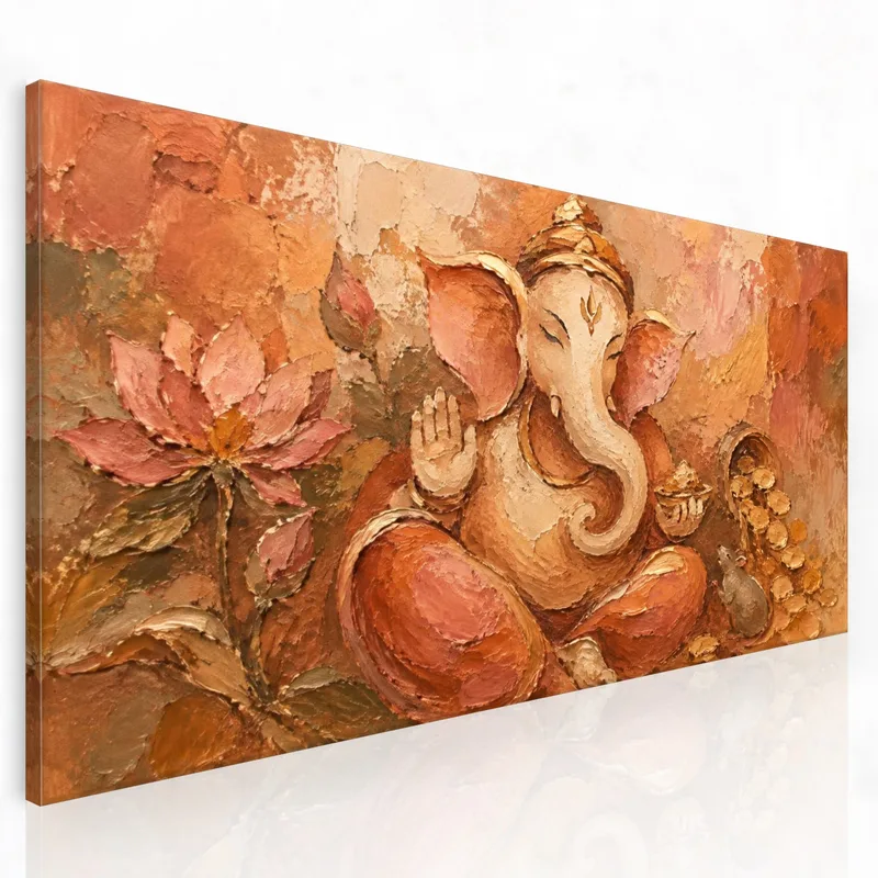 Impression sur toile ganesh avec lotus et accents dorés