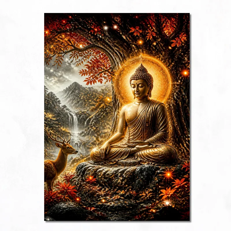 Canvas art print buddha meditation with deer