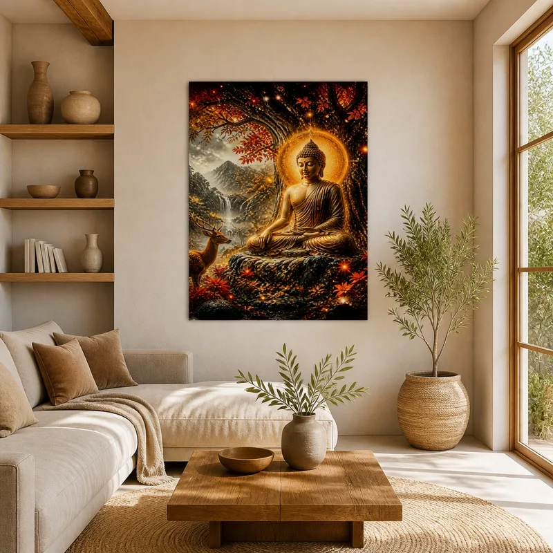 Canvas art print buddha meditation with deer