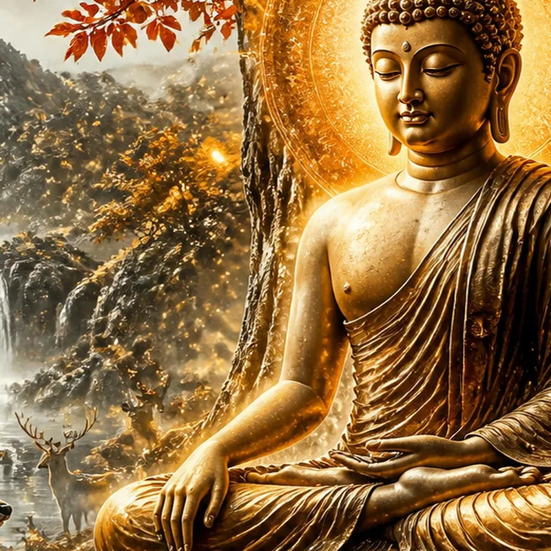 Canvas art print buddha meditation with deer