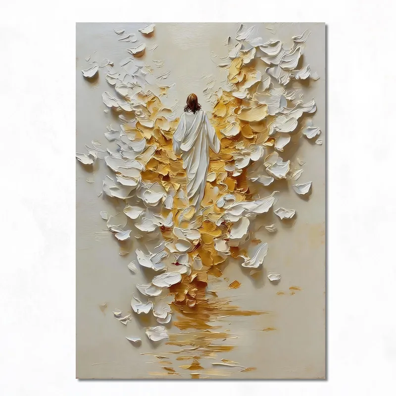 Fine art print ascending figure in golden blossoms