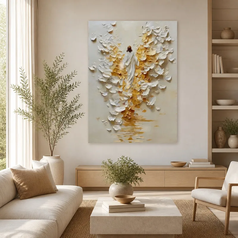 Fine art print ascending figure in golden blossoms
