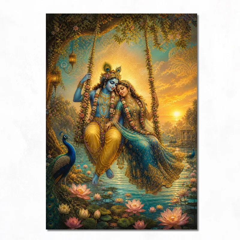 Krishna and Radha Swinging at Sunset canvas art print