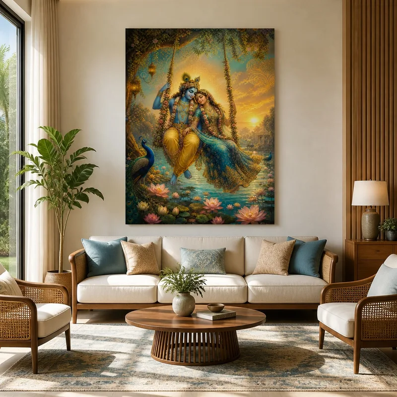 Krishna and Radha Swinging at Sunset canvas art print