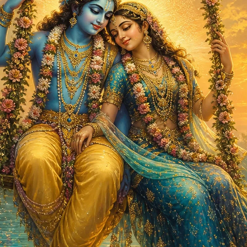 Krishna and Radha Swinging at Sunset canvas art print