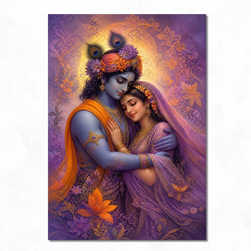 Krishna y Radha se abrazan cuadro en lienzo