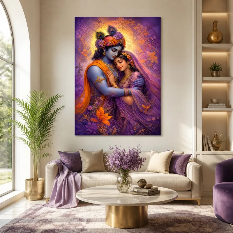 Krishna y Radha se abrazan cuadro en lienzo