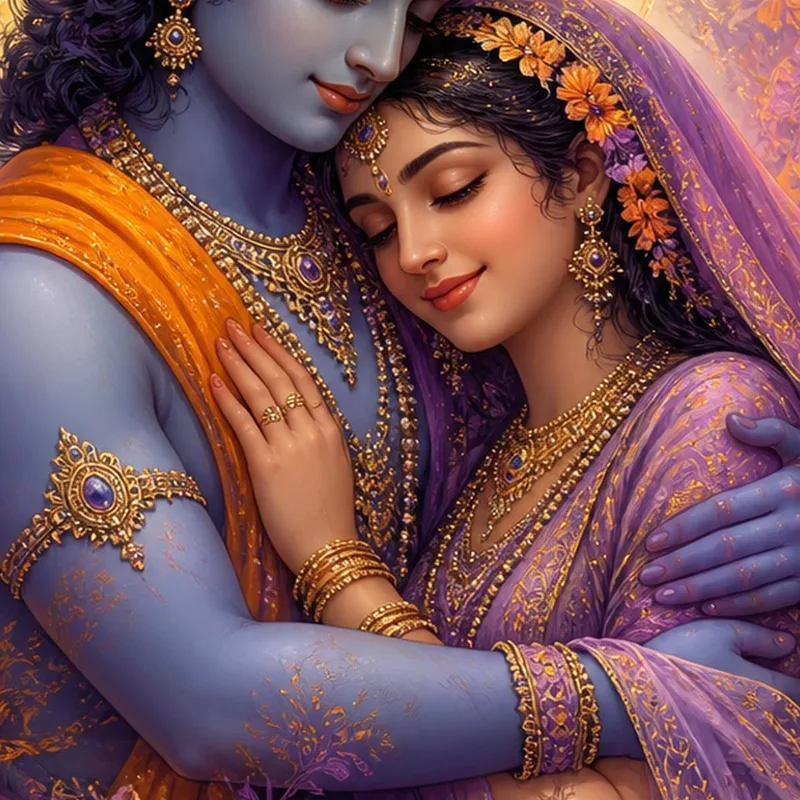 Krishna y Radha se abrazan cuadro en lienzo