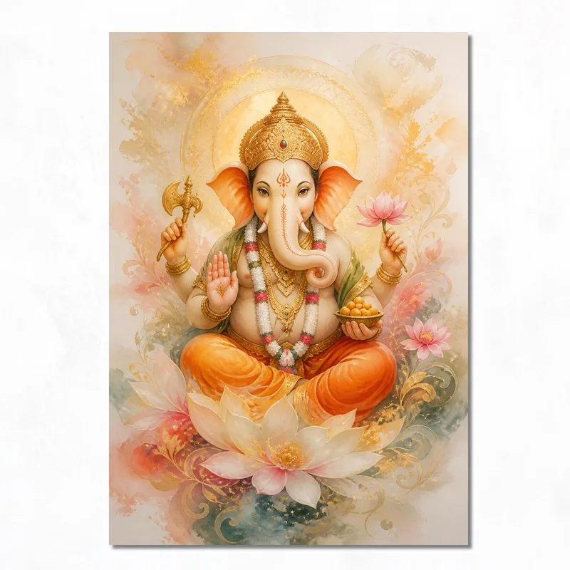 Ganesha con flor de loto cuadro en lienzo