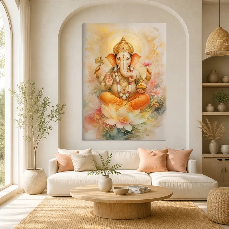 Ganesha con flor de loto cuadro en lienzo