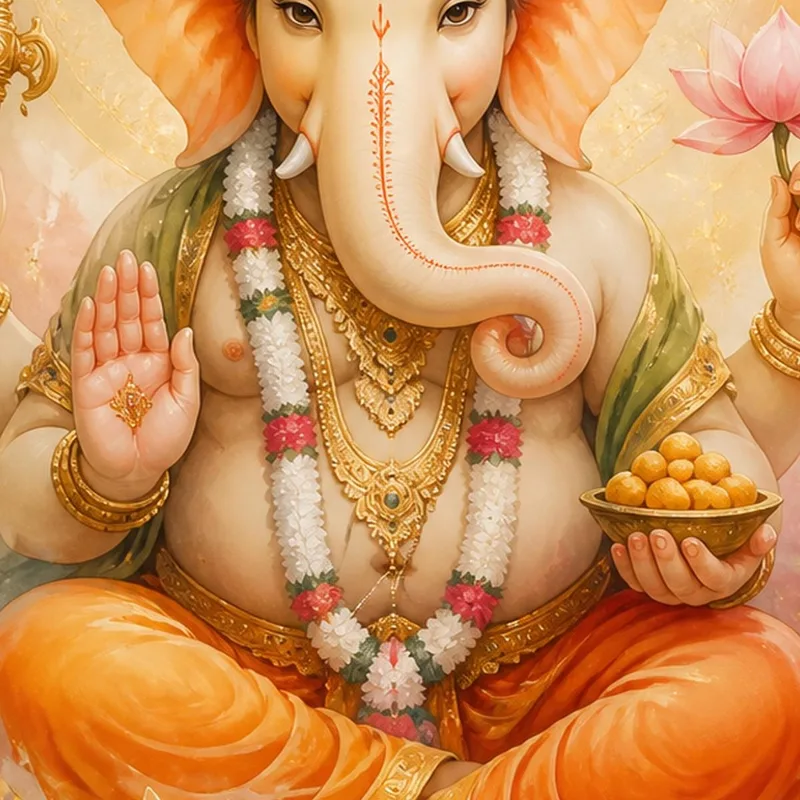 Ganesha con flor de loto cuadro en lienzo