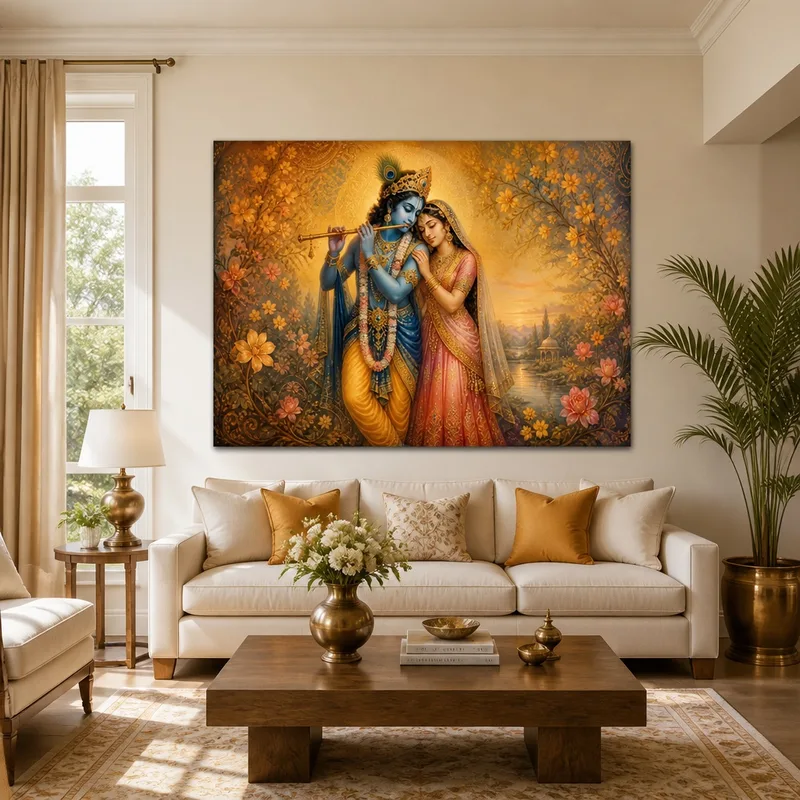 Krishna e Radha in Abbraccio quadro canvas