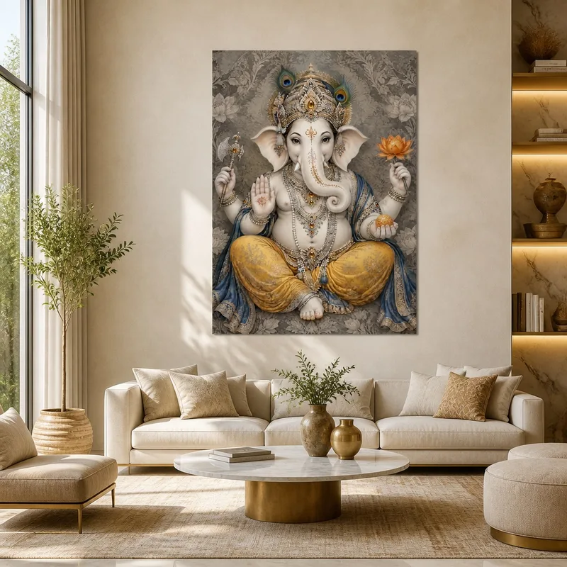 Canvas print ganesha with lotus and axe