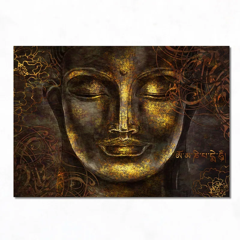 Modern canvas golden buddha face