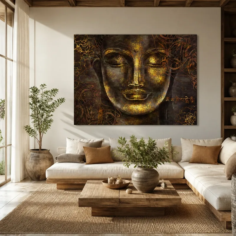 Modern canvas golden buddha face
