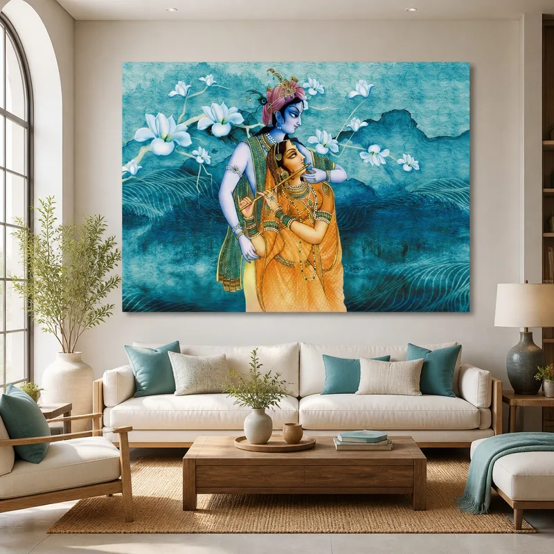 Radha e Krishna si Abbracciano quadro canvas