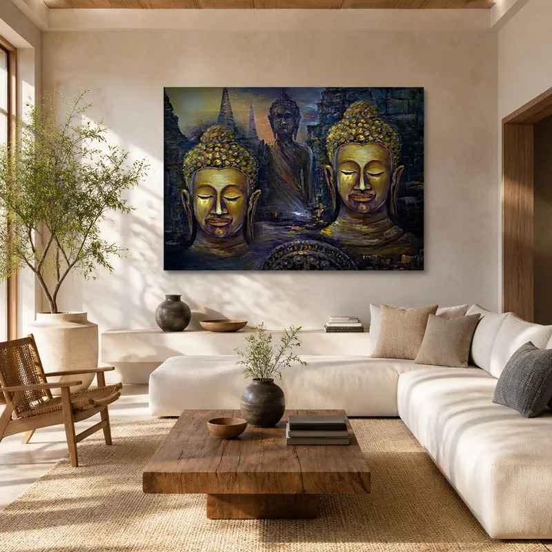 Goldene Buddha-Statuen drucken auf leinwand