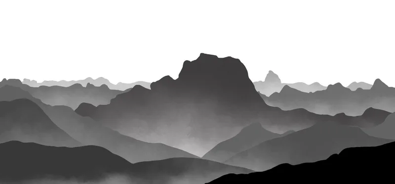 Abstract Landscape Painting. Minimalist Gray Foggy Mountainous Landscape