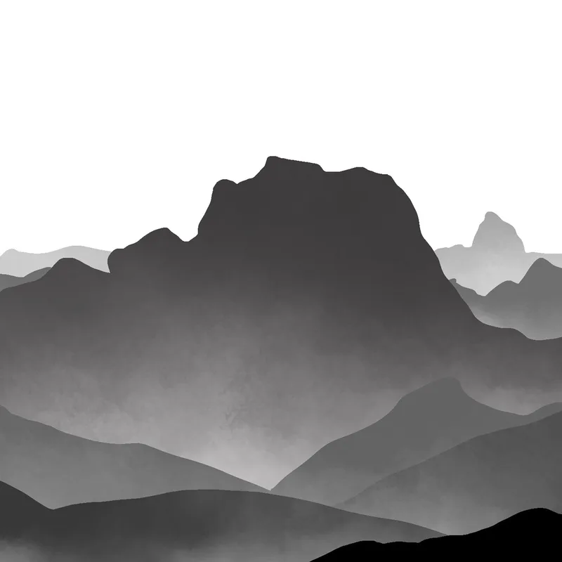 Abstract Landscape Painting. Minimalist Gray Foggy Mountainous Landscape