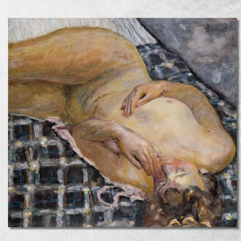 Nudo Sdraiato Su Un Plaid Bianco E Blu Pierre Bonnard quadro stampa su tela