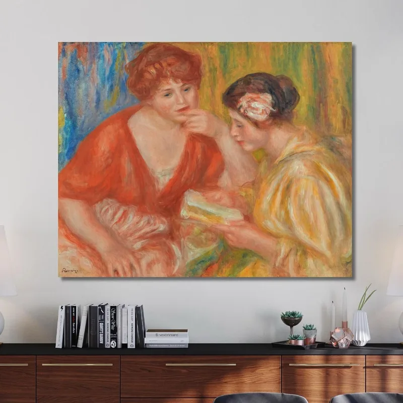 La Lecture Deux Femmes Aux Corsages Rouge Et Rose Pierre-Auguste Renoir