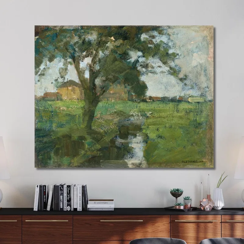 Entorno Agrícola Con Árbol En Primer Plano Y Acequia Piet Mondrian
