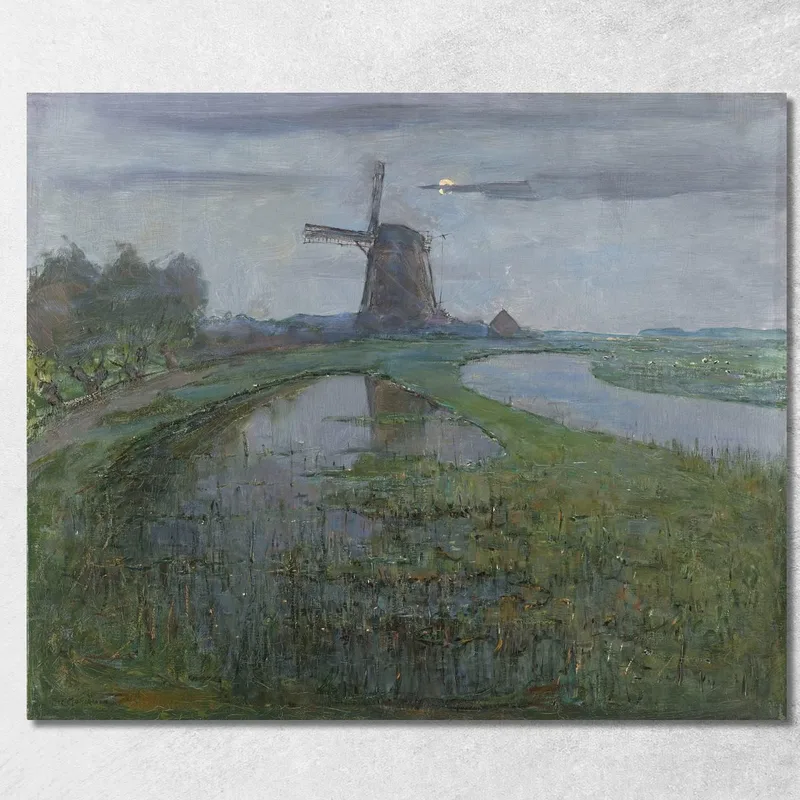 Mulino Oostzijdse Lungo Il Fiume Gein Al Chiaro Di Luna 2 Piet Mondrian quadro stampa su tela