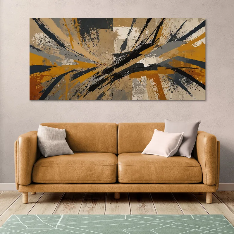 Pintura De Formas Abstractas Diseño Contemporáneo Con Líneas Y Toques De Color.