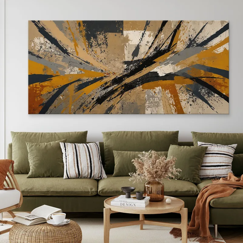 Pintura De Formas Abstractas Diseño Contemporáneo Con Líneas Y Toques De Color.