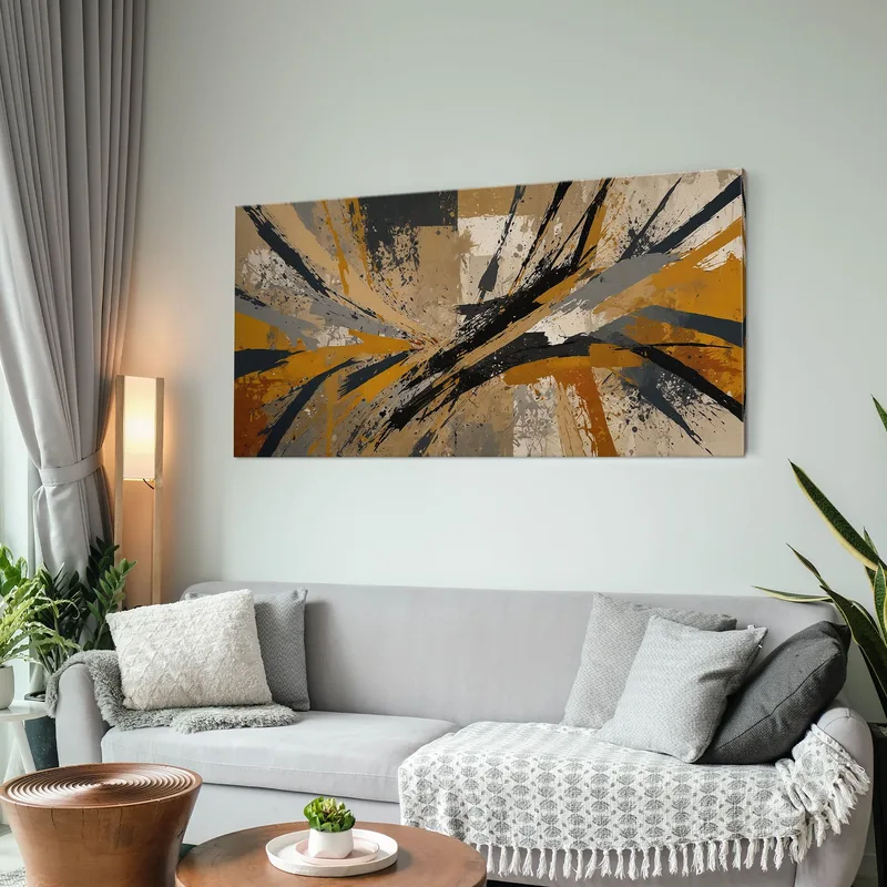 Pintura De Formas Abstractas Diseño Contemporáneo Con Líneas Y Toques De Color.