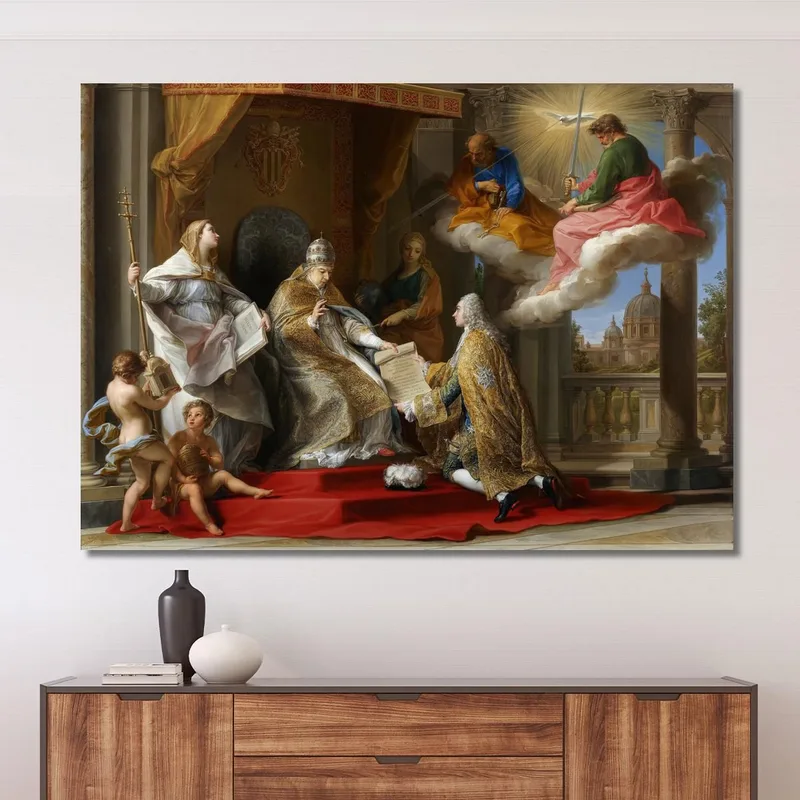 Papa Benedetto Xiv Presenta L'Enciclica Ex Omnibus Al Conte Di Stainville E Poi Duc De Choiseul Pompeo Batoni quadro stampa su t