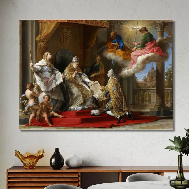 Papa Benedetto Xiv Presenta L'Enciclica Ex Omnibus Al Conte Di Stainville E Poi Duc De Choiseul Pompeo Batoni quadro stampa su t