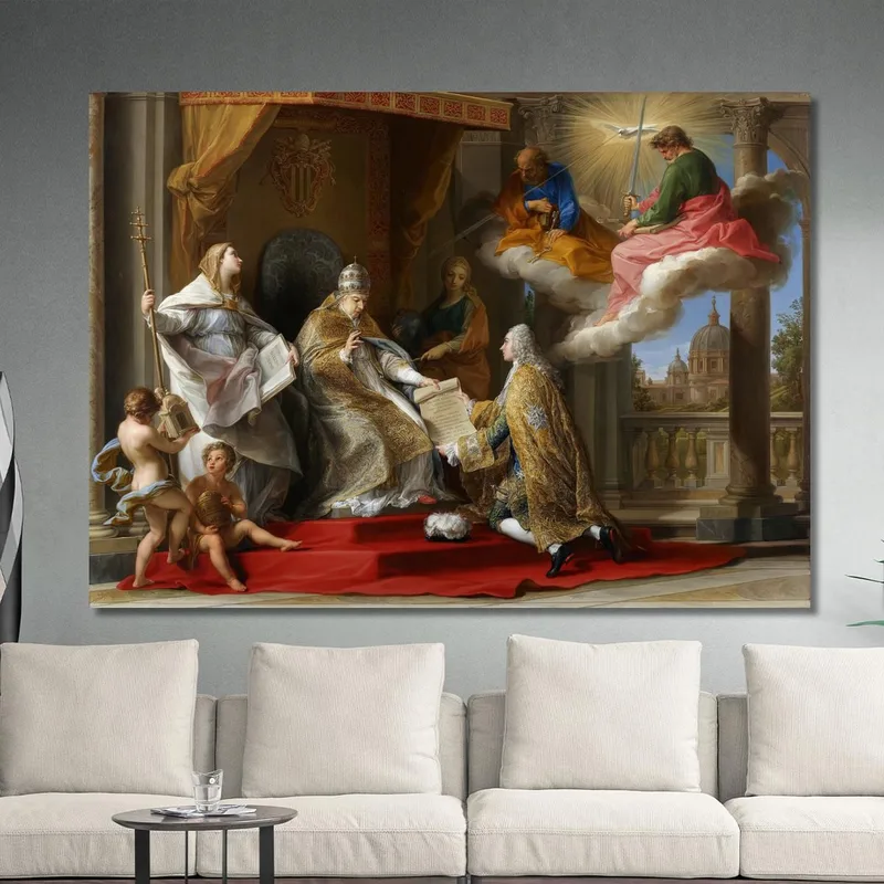 Papa Benedetto Xiv Presenta L'Enciclica Ex Omnibus Al Conte Di Stainville E Poi Duc De Choiseul Pompeo Batoni quadro stampa su t