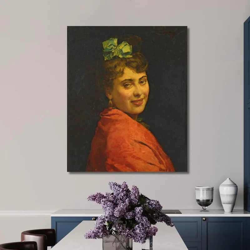 Ritratto Di Dama Con Scialle Rosso Raimundo de Madrazo y Garreta quadro stampa su tela