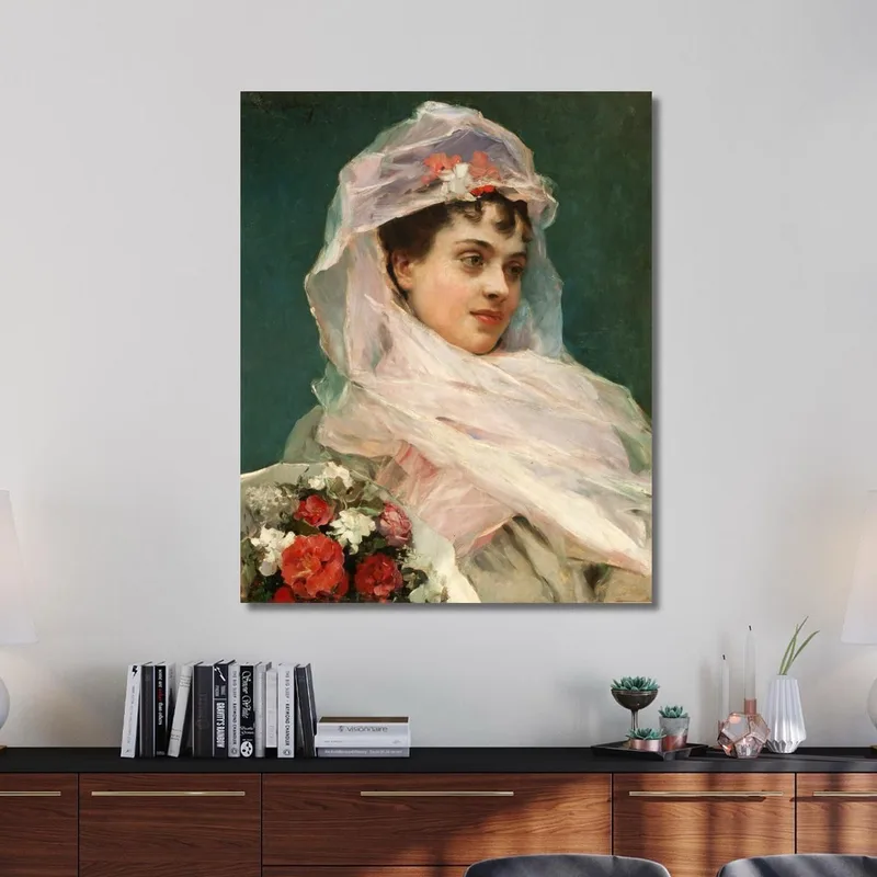 Aline Masson Con Copricapo Di Chiffon. Raimundo de Madrazo y Garreta quadro stampa su tela