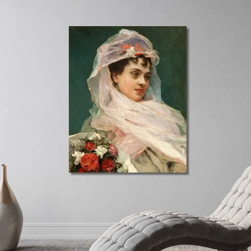 Aline Masson Con Copricapo Di Chiffon. Raimundo de Madrazo y Garreta quadro stampa su tela