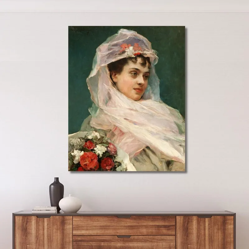 Aline Masson Con Copricapo Di Chiffon. Raimundo de Madrazo y Garreta quadro stampa su tela