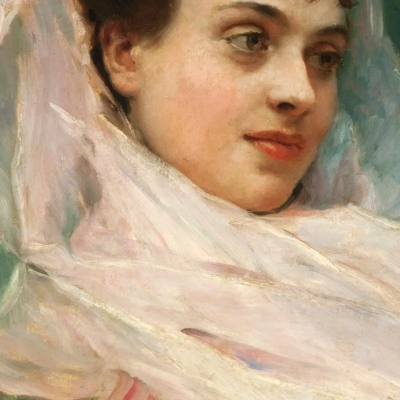 Aline Masson Con Copricapo Di Chiffon. Raimundo de Madrazo y Garreta quadro stampa su tela