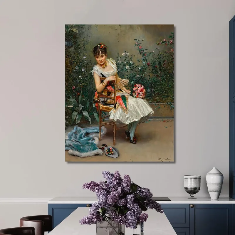 Aline Con Fiori Raimundo de Madrazo y Garreta quadro stampa su tela