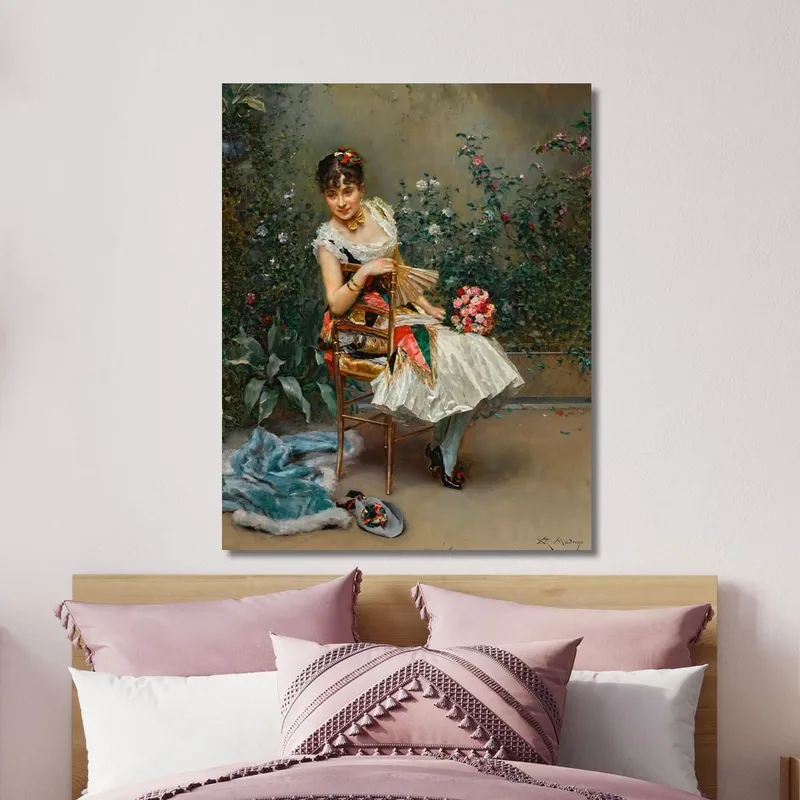 Aline Con Fiori Raimundo de Madrazo y Garreta quadro stampa su tela