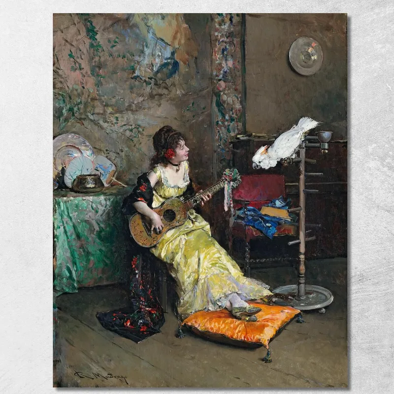 Donna Con Un Pappagallo Raimundo de Madrazo y Garreta quadro stampa su tela