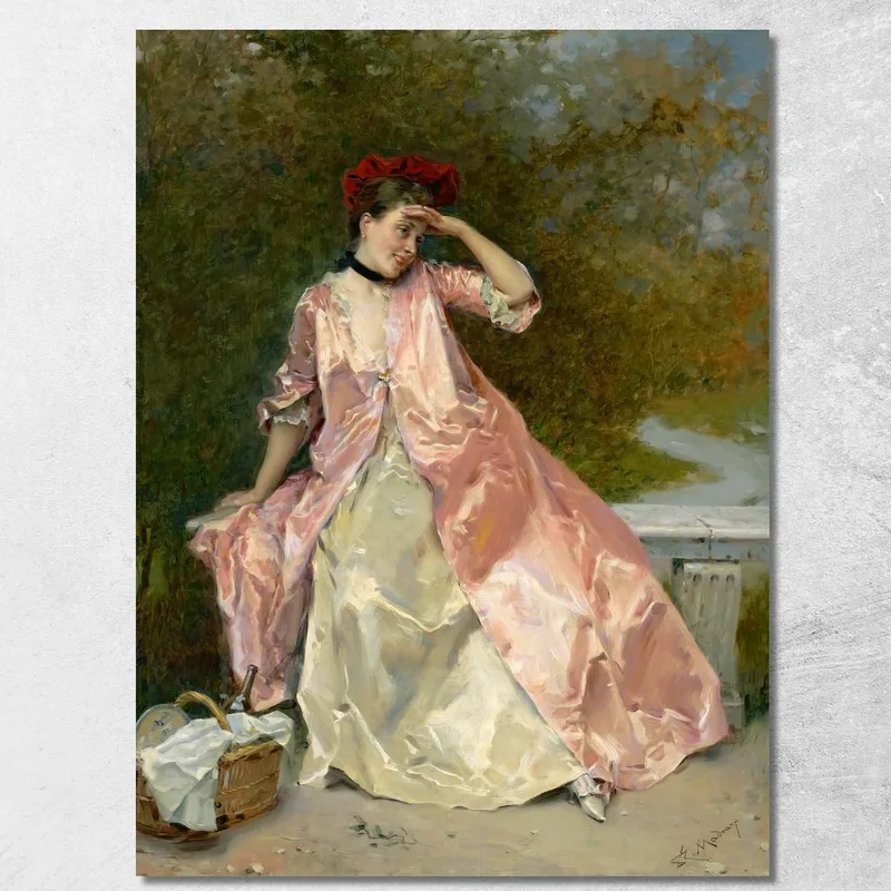 Donna Con Un Cestino Da Picnic Raimundo de Madrazo y Garreta quadro stampa su tela
