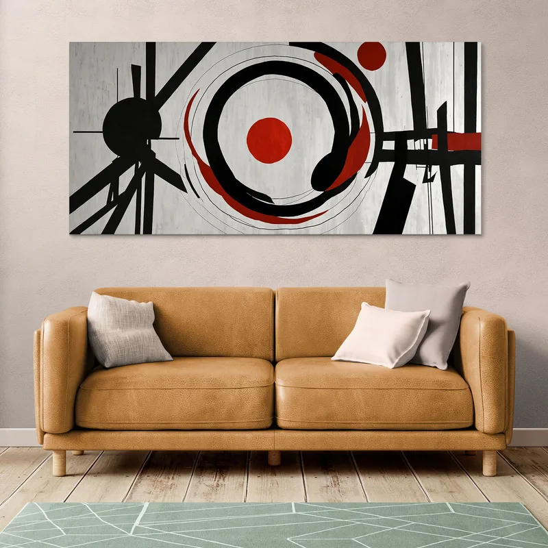 Quadro Forme Astratte Equilibrio Di Colori E Linee Rosso Nero E Grigio
