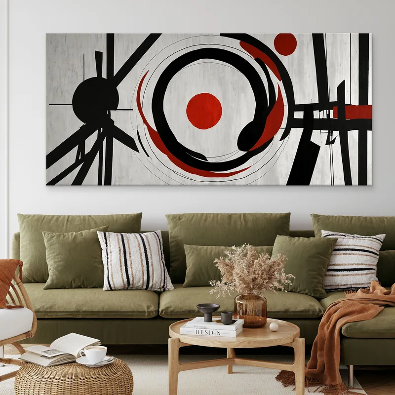 Quadro Forme Astratte Equilibrio Di Colori E Linee Rosso Nero E Grigio