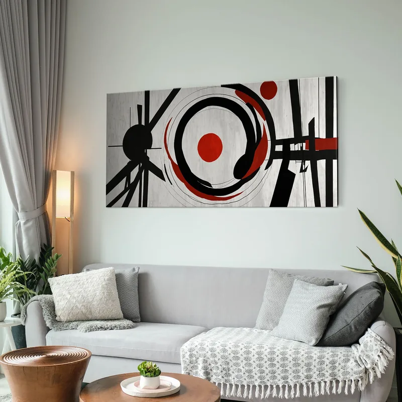 Quadro Forme Astratte Equilibrio Di Colori E Linee Rosso Nero E Grigio