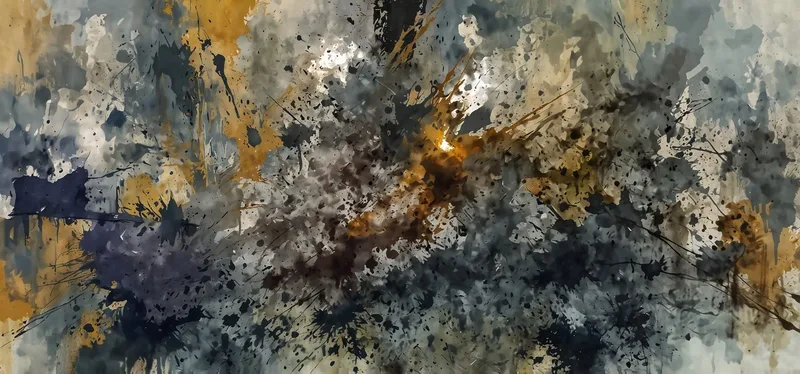 Painting Of Abstract Shapes Explosion Of Yellow Blue Gray Colors