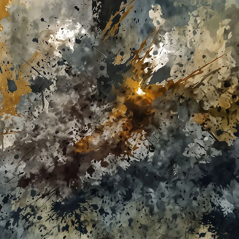 Painting Of Abstract Shapes Explosion Of Yellow Blue Gray Colors