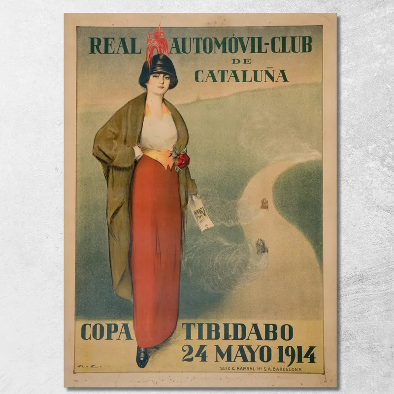 Real Automòbil-Club De Catalunya. Coppa Tibidabo Ramón Casas quadro stampa su tela